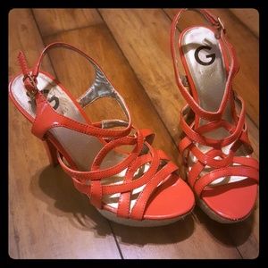 Guess hot orange patent leather heels